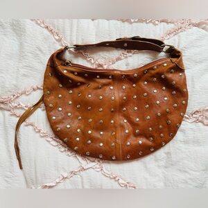 ITALY 🇮🇹 Maurizio Taiuti Brown Leather Studded Hobo Shoulder Bag Purse